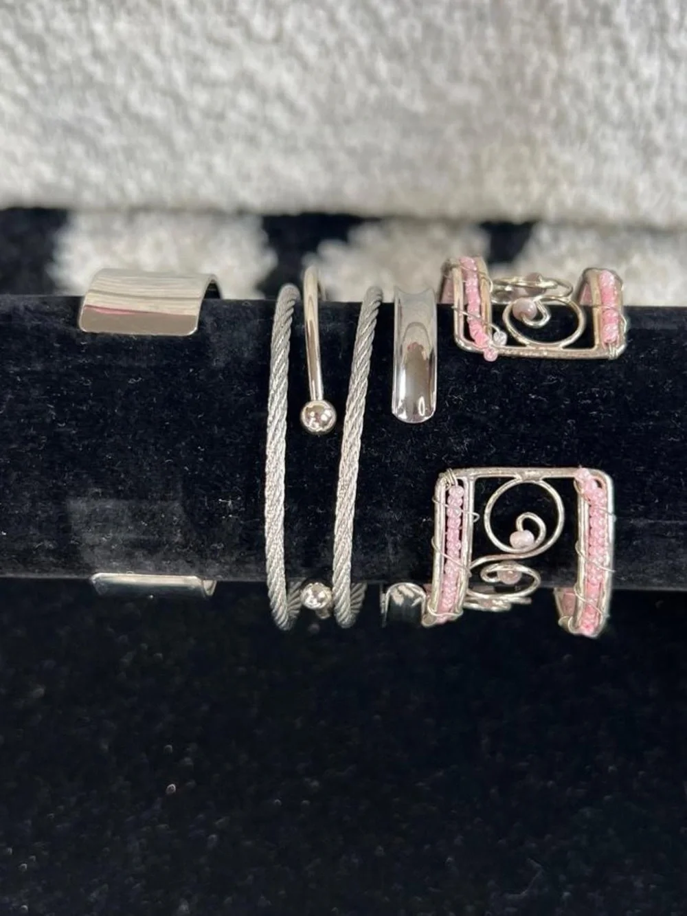 Y2K Silver tone & pink bangle bracelet stack